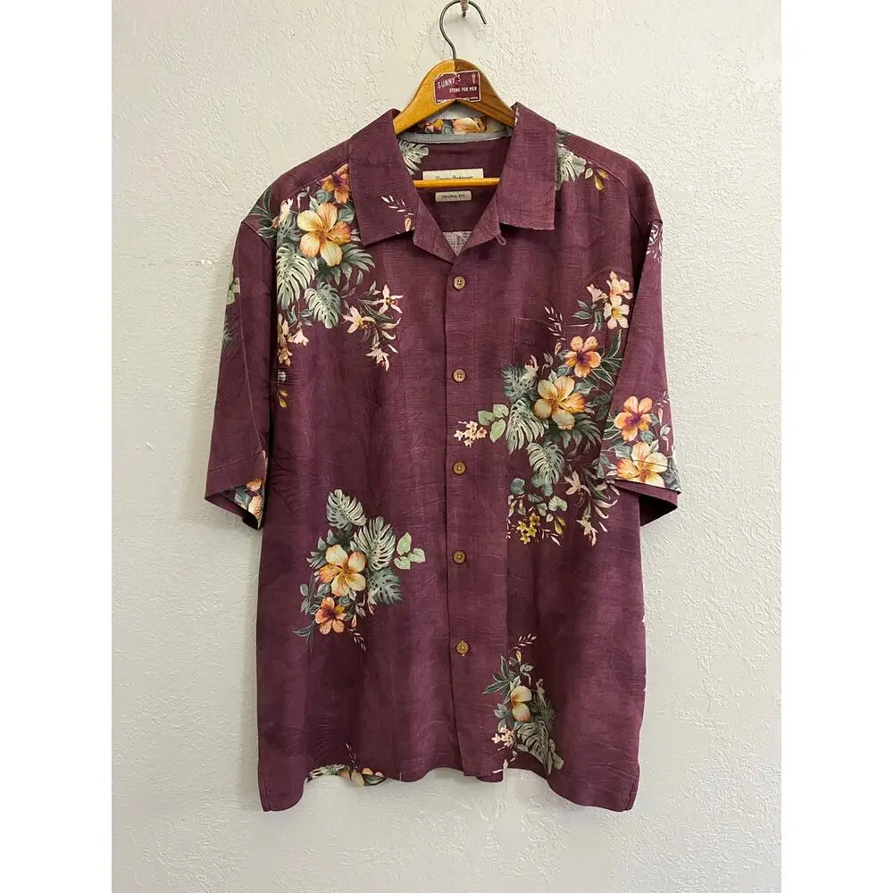 Tommy Bahama Silk Hawaiian Shirt XL Purple Floral Camp Shirt Original Fit Summer - Picture 2 of 13